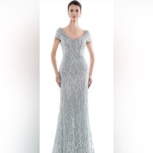 Rina Di Montella - Portrait V-Neck Fully Embroidered Beaded Gown